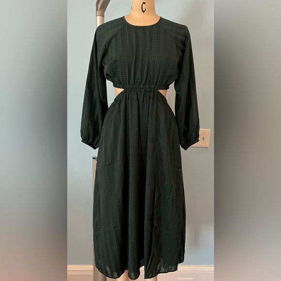 NWT Madewell Long-Sleeve Cutout Midi Dress - Medium Emerald Green - Picture 13 of 15